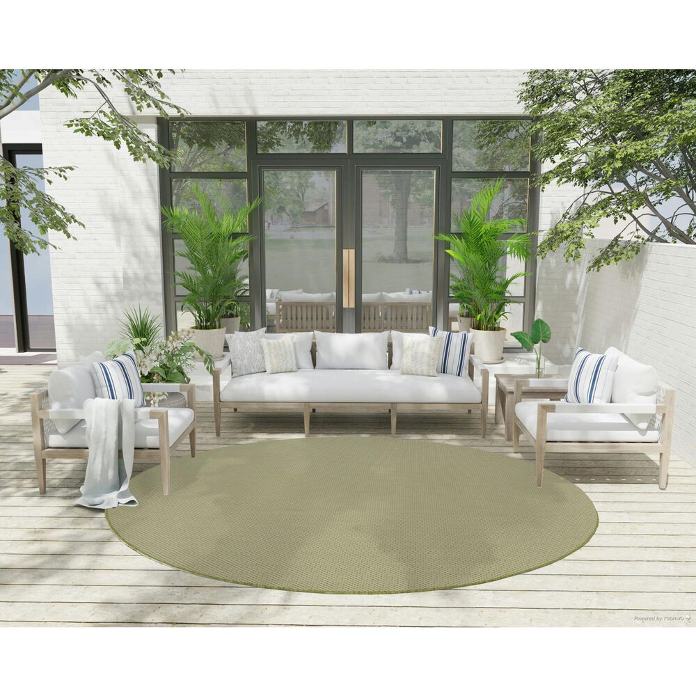 Nourison Courtyard Ivory and Green 8&#39; Round Indoor/Outdoor Area Rug, , large