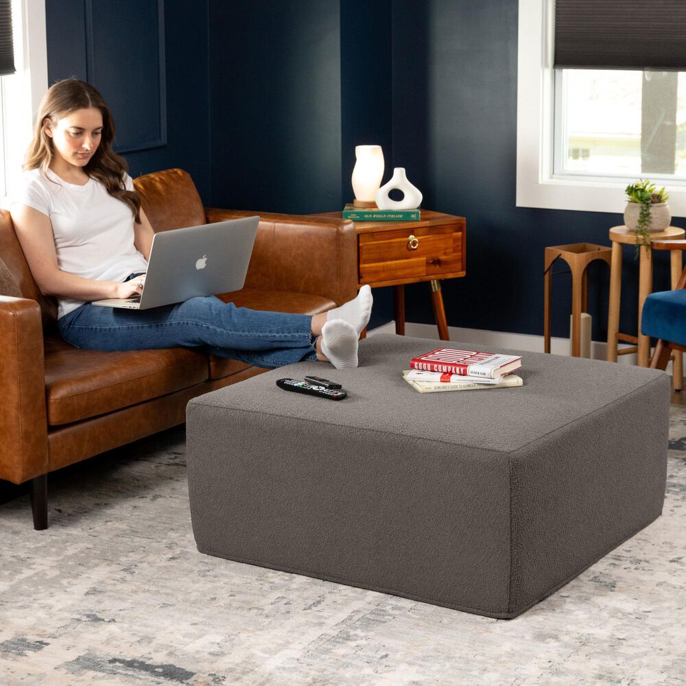 Jaxx Fairlie Boucle Fabric Ottoman in Dark Grey, , large