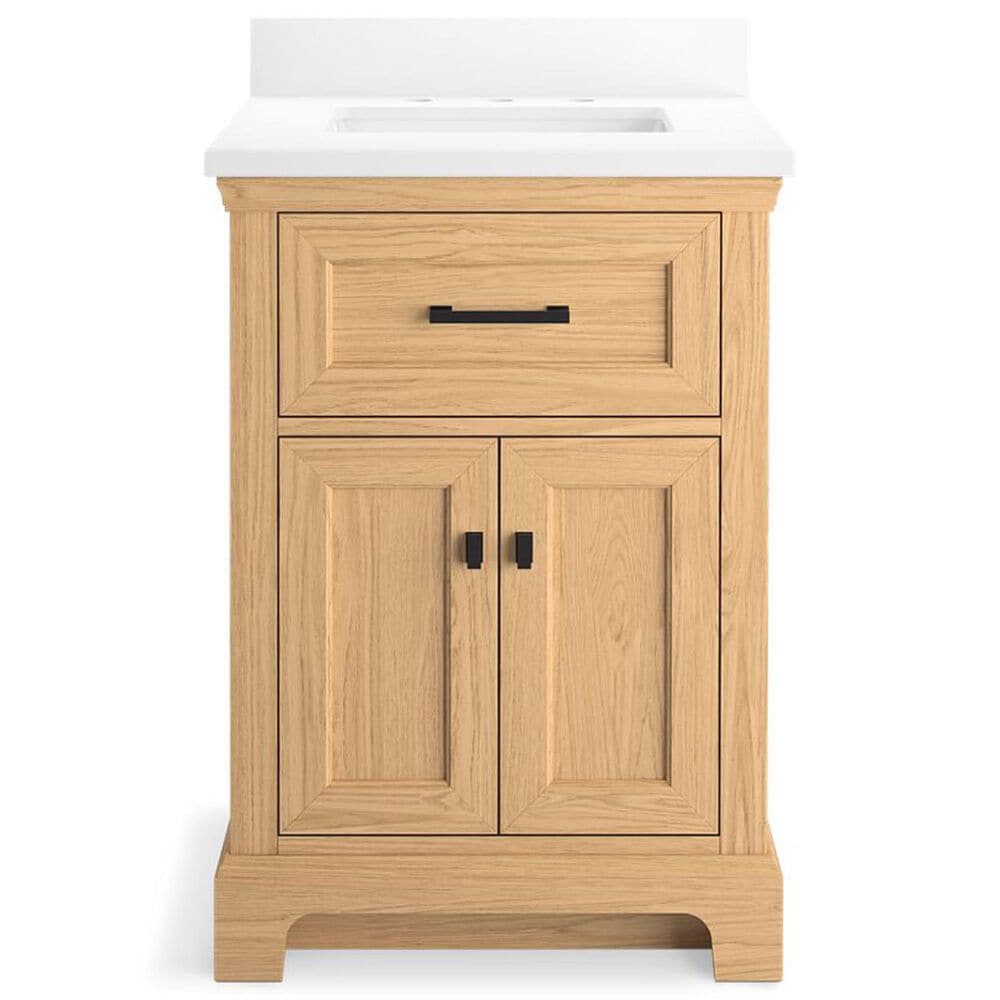Kohler Charlemont 24&quot; Single Bathroom Vanity in Light Oak with 3 cm White Quartz Top and Rectangular Sink, , large