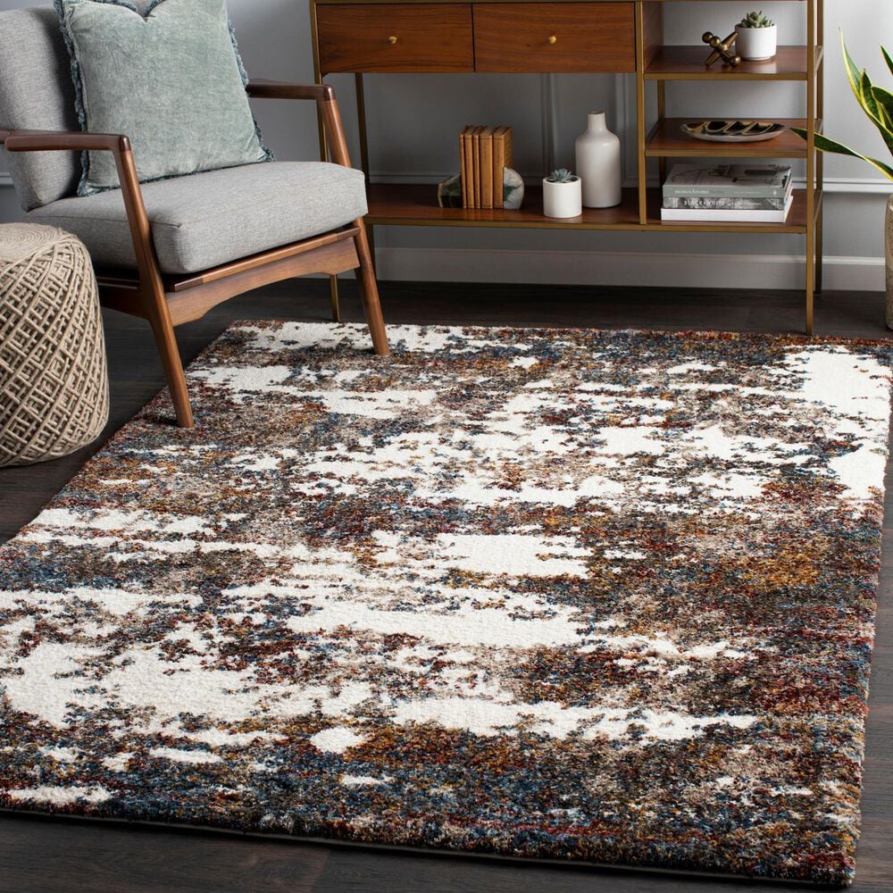 Surya Celestial Shag Teal, Dark Blue, Denim, Burgundy, Dusty Pink, Sage, Deep Teal, Mustard and Cream 6&#39;7&quot; x 9&#39; Area Rug, , large