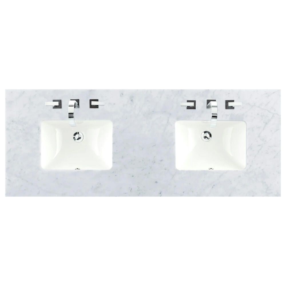 James Martin Vanities Bristol 60&quot; Double Bathroom Vanity in Bright White with 3 cm Carrara White Marble Top and Rectangular Sinks, , large