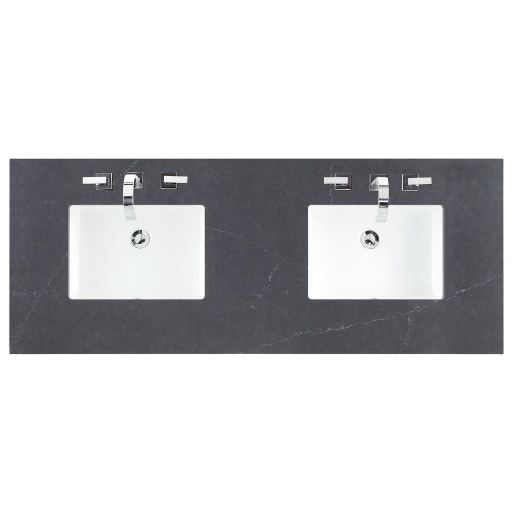 James Martin Vanities Myrrin 60" Double Vanity in Mid Century Walnut with 3 cm Charcoal Soapstone Quartz Top, , large