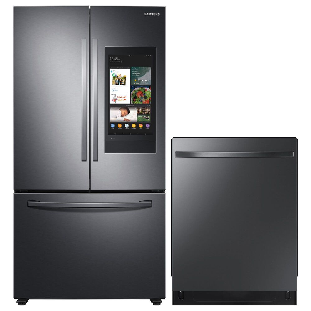 Samsung 2-Piece Kitchen Package with 27.7 Cu. Ft. French Door Refrigerator and Top Control Dishwasher in Black Stainless Steel, , large