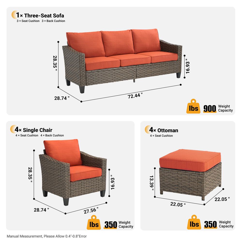 HOMLUX 9-Piece Outdoor Wicker Conversation Set in Orange Red, , large