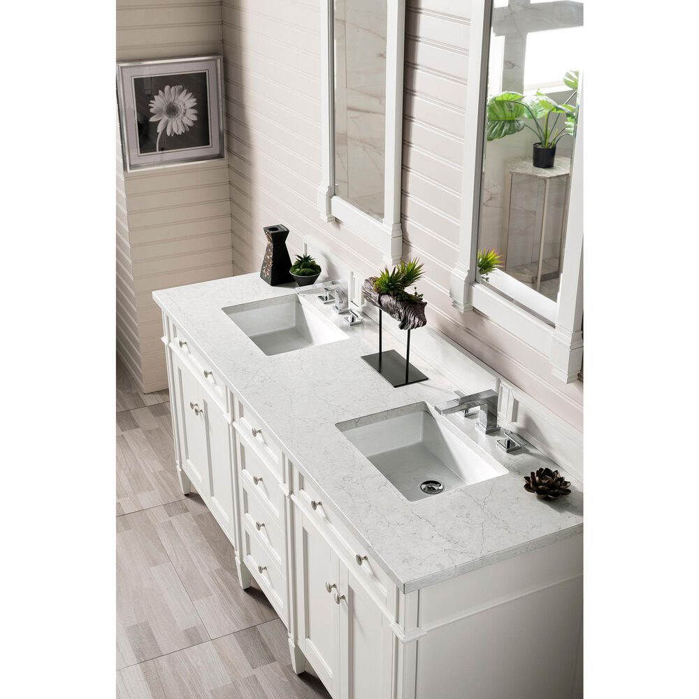 James Martin Vanities Brittany 72&quot; Double Bathroom Vanity in Bright White with 3 cm Eternal Jasmine Pearl Quartz Top and Rectangle Sinks, , large