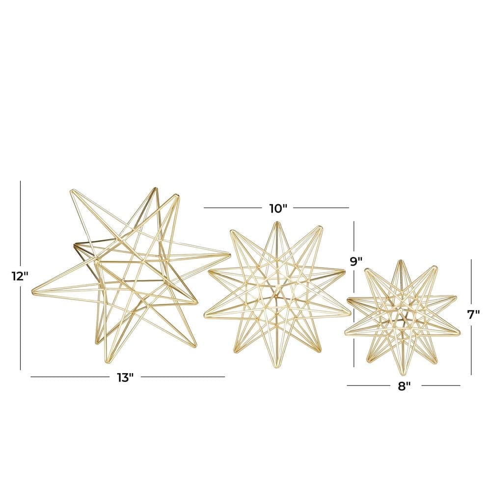 Maple and Jade 3-Piece Star Decorative Sculpture Set in Polished Gold, , large