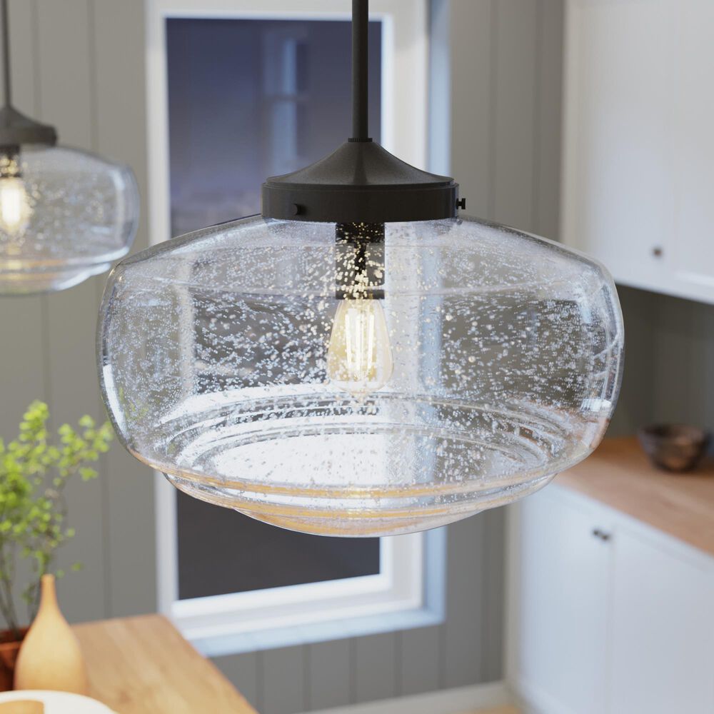 Hunter Saddle Creek 16&quot; 1-Light Pendant with Clear Seeded Shade in Noble Bronze, , large