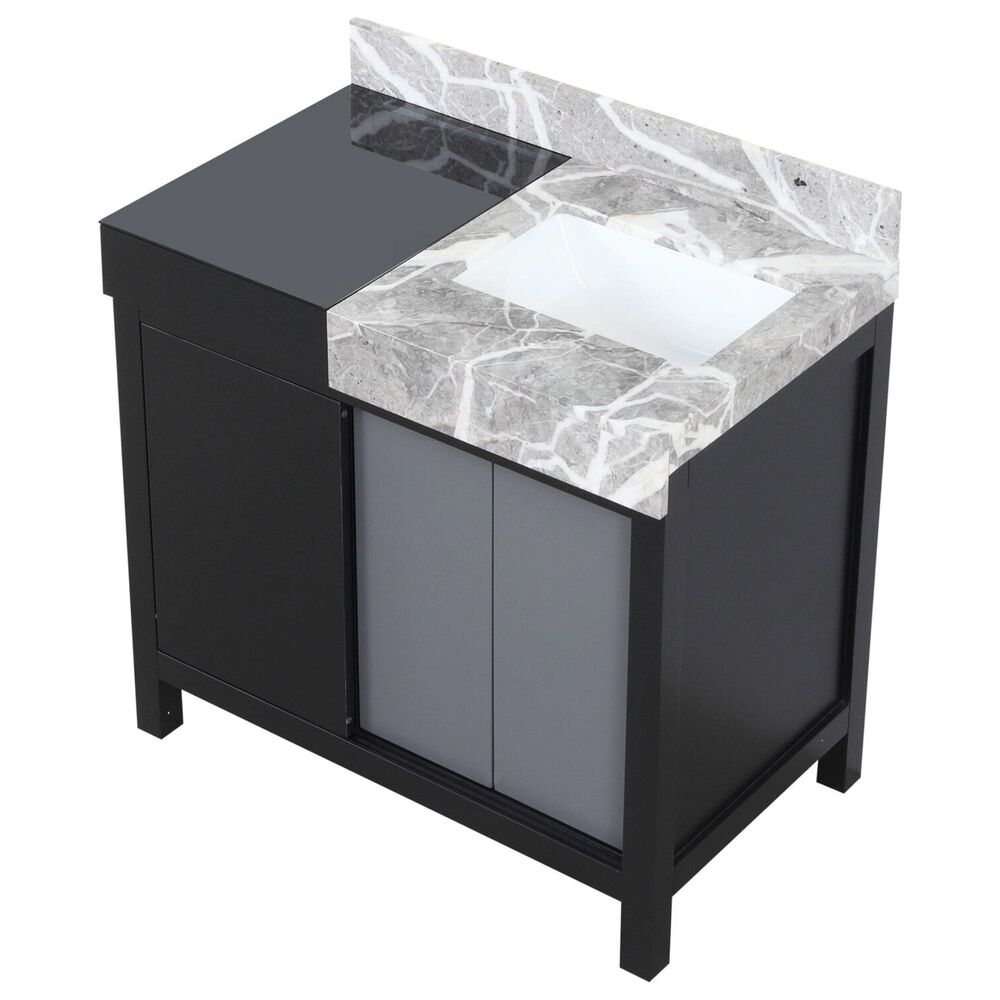 Lexora Home Zilara 36&quot; Single Bathroom Vanity in Black and Grey with 11 cm Castle Grey Marble Top and Rectangular Sink, , large