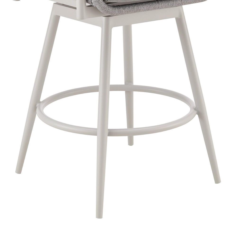 Blue River Rhodes Patio Swivel Counter Height Bar Stool with Light Gray Rope in Aluminum, , large