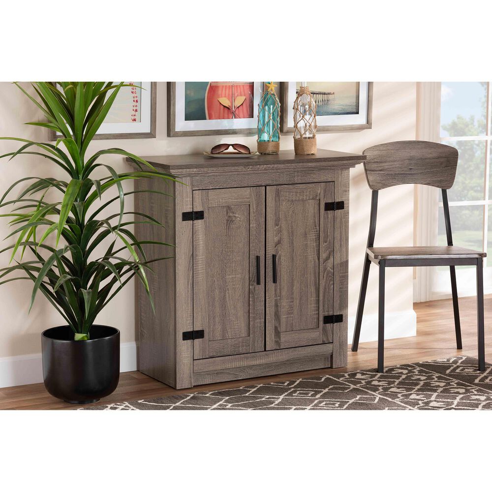 Baxton Studio Bruce 2-Door Shoe Storage Cabinet in Oak Brown, , large