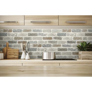 NextWall Washed Brick 216" x 20.5" Peel and Stick Wallpaper in Soft Grey and Rust, , large