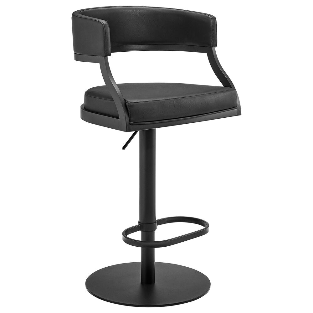 Armen Living Callie Adjustable Swivel Bar Stool with Black Cushion in Matte Black, , large