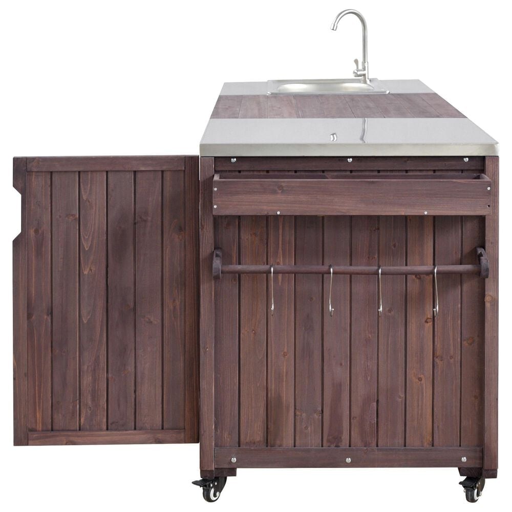 HOMLUX 75.4" Outdoor Kitchen Island with Sink, Solid Wood Outdoor Grill Cart for XL Green Egg Grills, Rolling Outdoor Bar Cart with Stainless Steel Top, for Pizza Prep &amp; BBQ, Brown, , large
