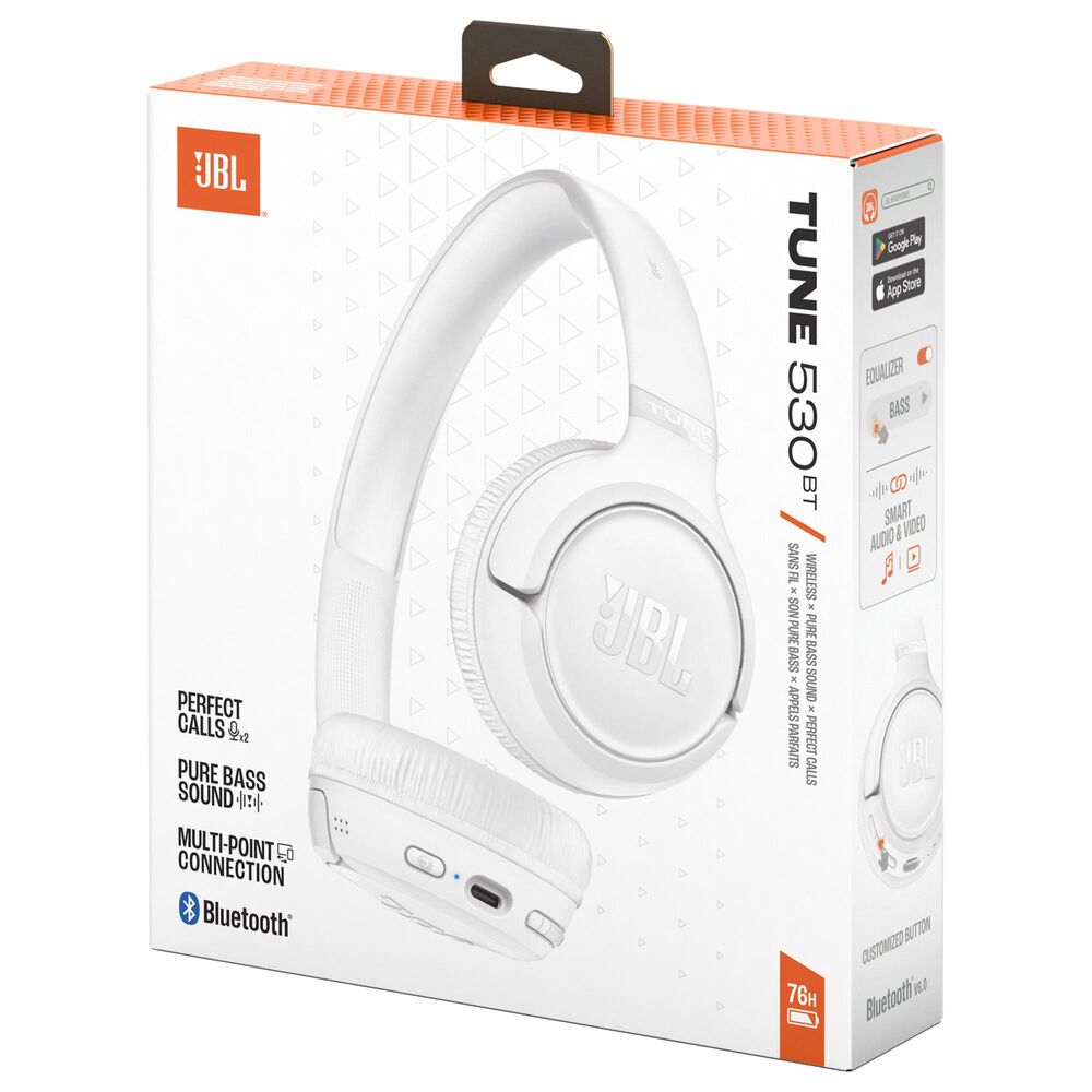 JBL Tune 530BT Wireless On-Ear Headphones in White, , large