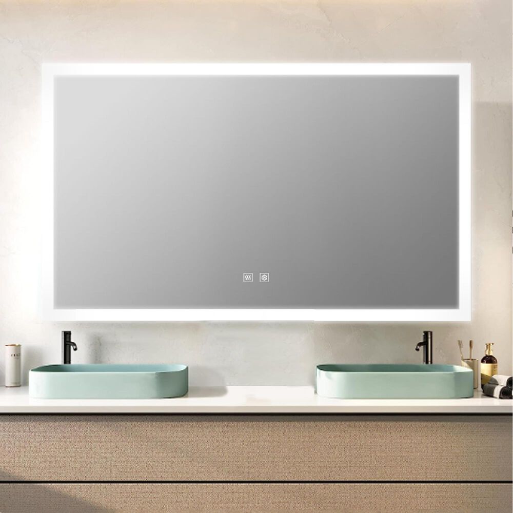 Lexora Home Aurorium 60" x 32" LED Vanity Mirror in White, , large