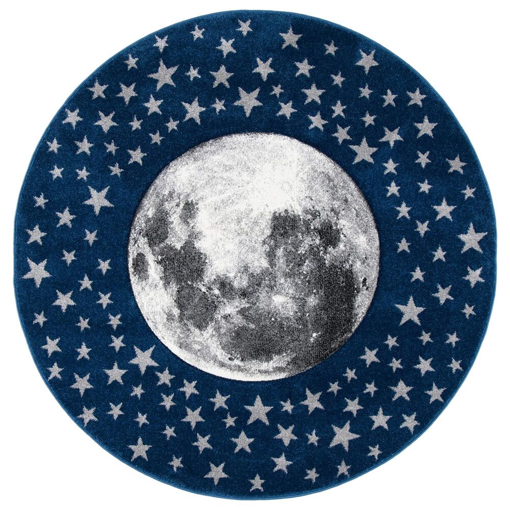Safavieh Carousel Outer Space 4" Round Navy and Grey Kids  Area Rug, , large