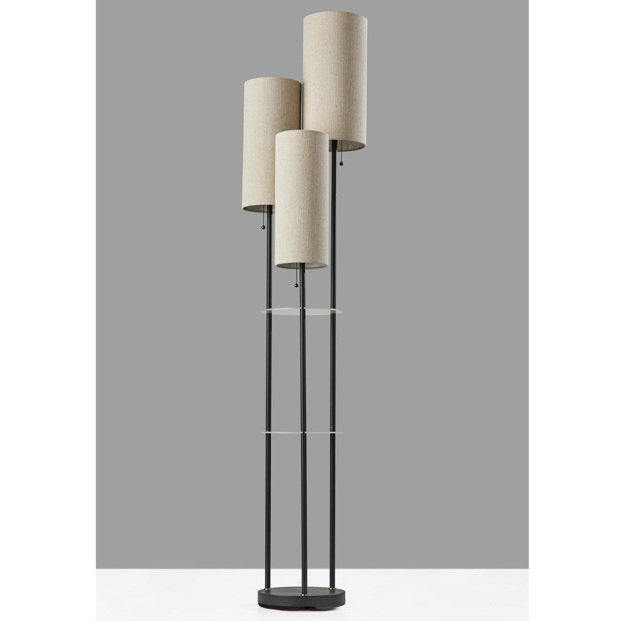 Adesso Trio Shelf Floor Lamp in Black and Antique Brass NFM