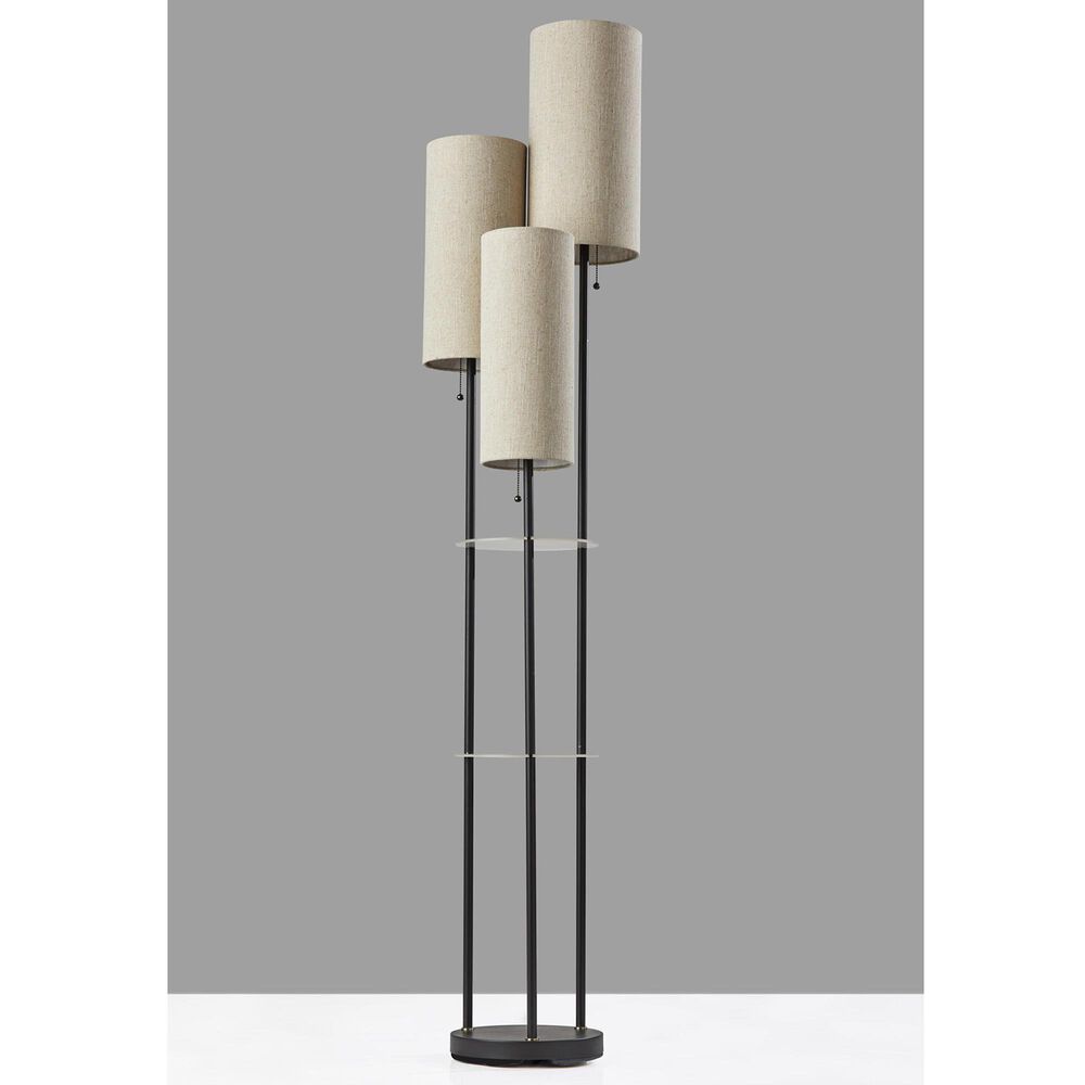 Adesso Trio Shelf Floor Lamp in Black and Antique Brass, , large