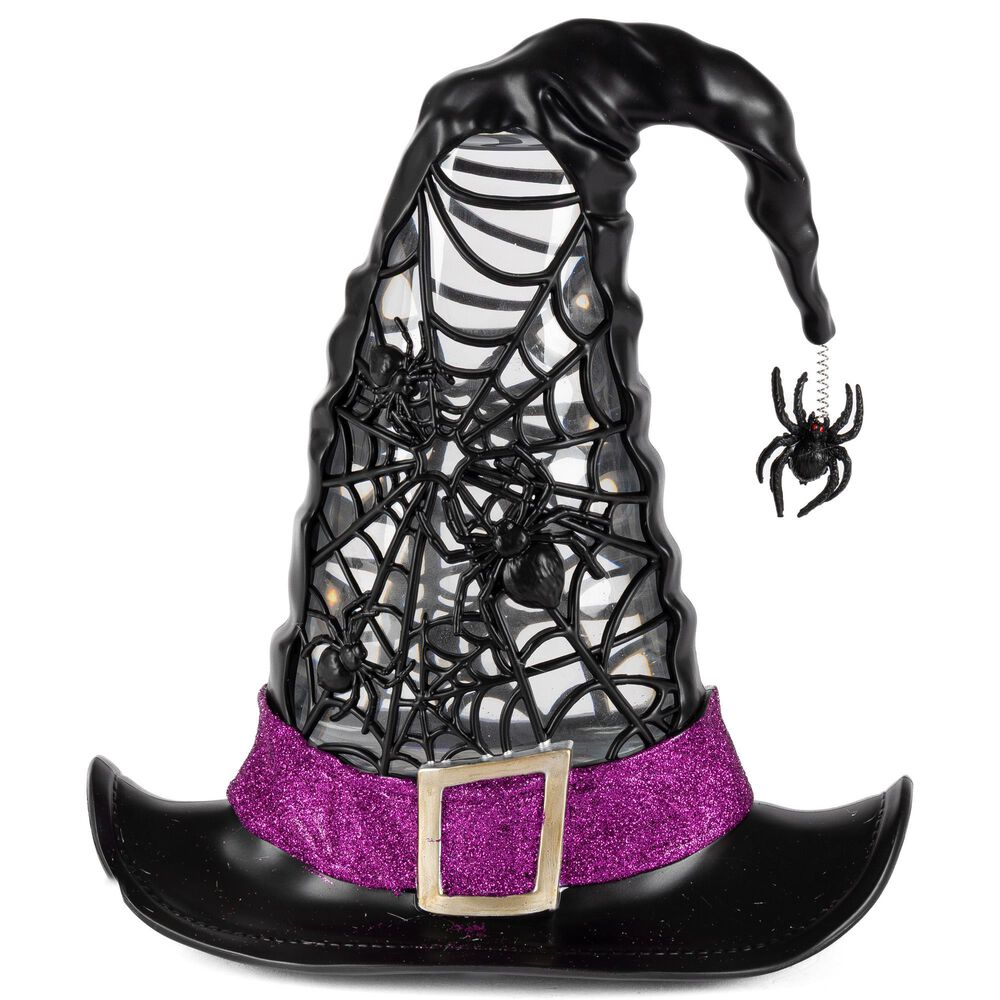 The Gerson Company 9.75&quot;H Battery-Operated Lighted Spinning Smoky Water Globe Witch Hat in Black, , large