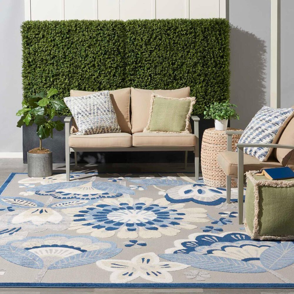 Nourison Aloha ALH25 12&#39; x 15&#39; Blue and Grey Indoor/Outdoor Area Rug, , large