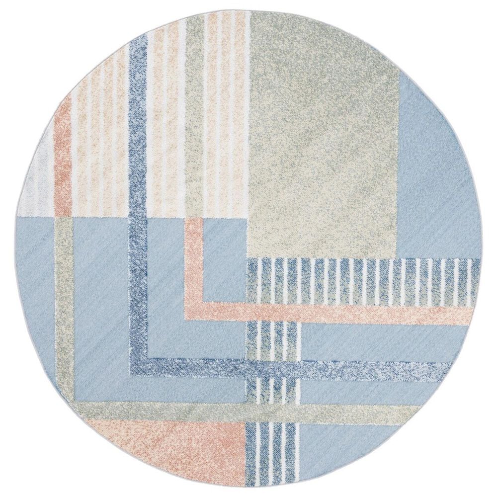 Safavieh Sarasota 6"7" Round Blue and Light Green Indoor/Outdoor Area Rug, , large