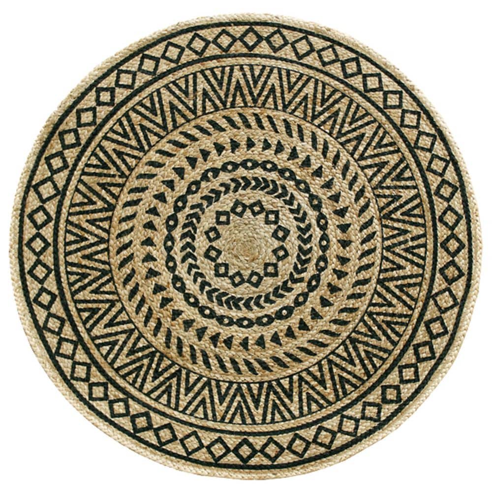 L&R Resources Synergy 4" Round Tan and Black Area Rug, , large