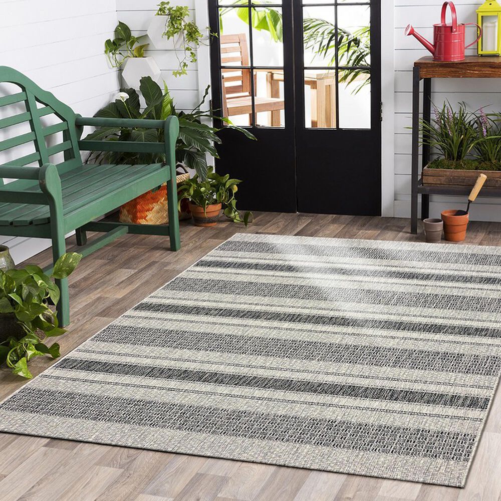 L&amp;R Resources Sun Shower 8&#39; x 10&#39; Gray and Black Indoor/Outdoor Area Rug, , large