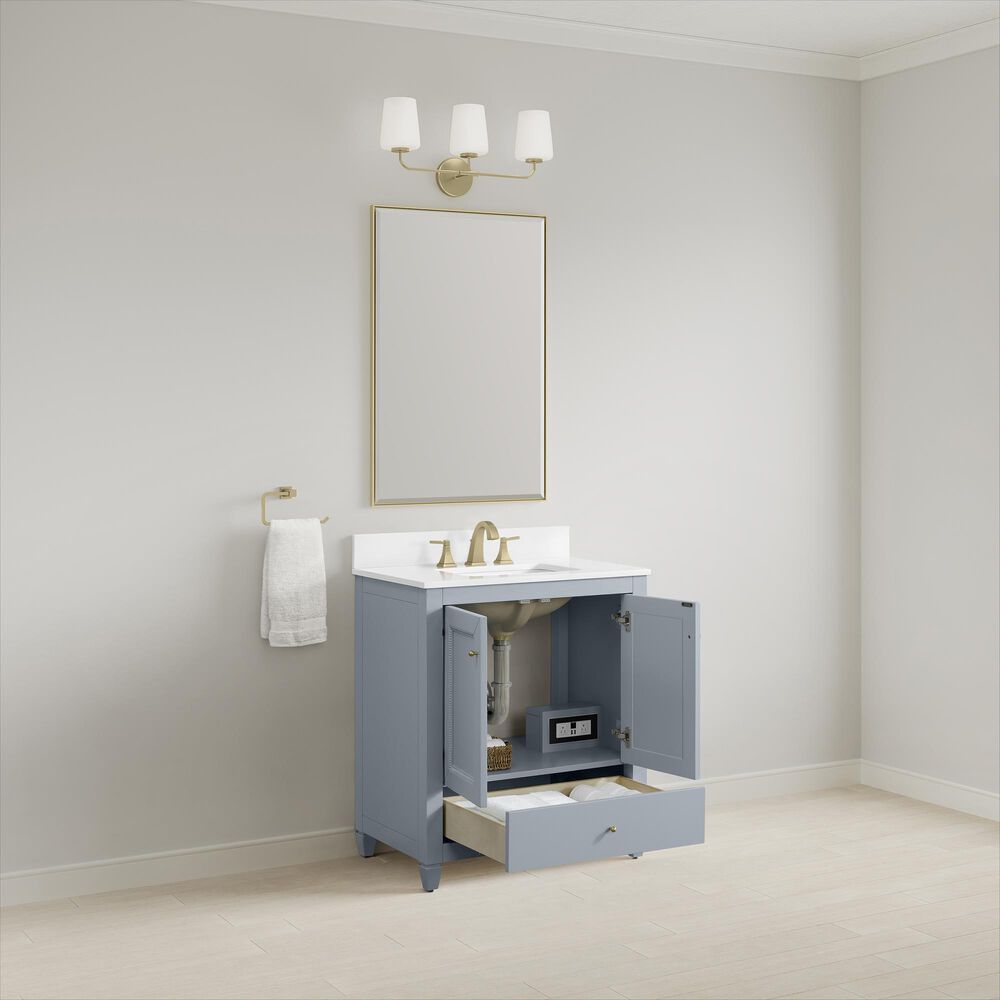 37B Claudine 30" Single Bathroom Vanity in Soft Blue with Glossy White Composite Stone Top and Backsplash, , large