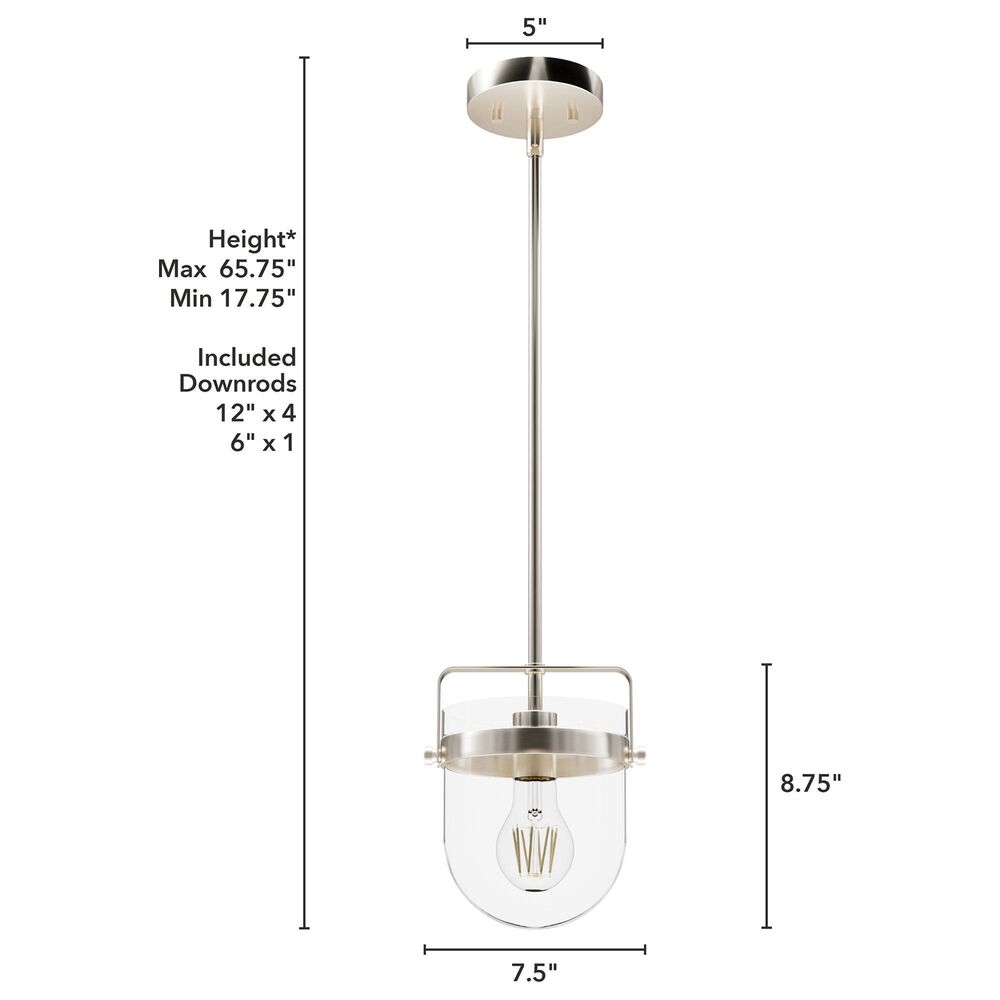 Hunter Karloff 1-Light Pendant in Brushed Nickel, , large