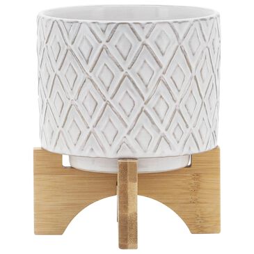 Sagebrook Home 5" Planter with Stand in Ivory and Beige, , large