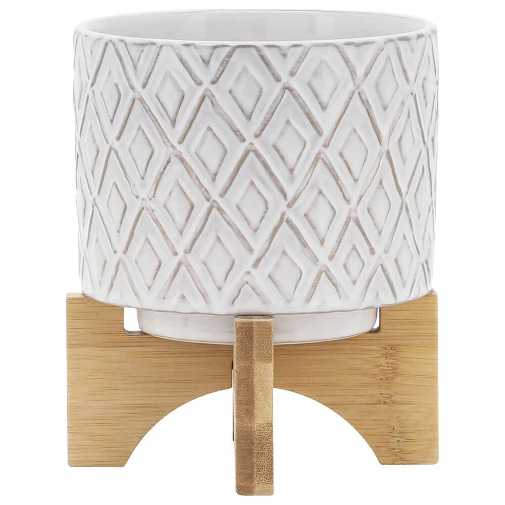 Sagebrook Home 5" Planter with Stand in Ivory and Beige, , large
