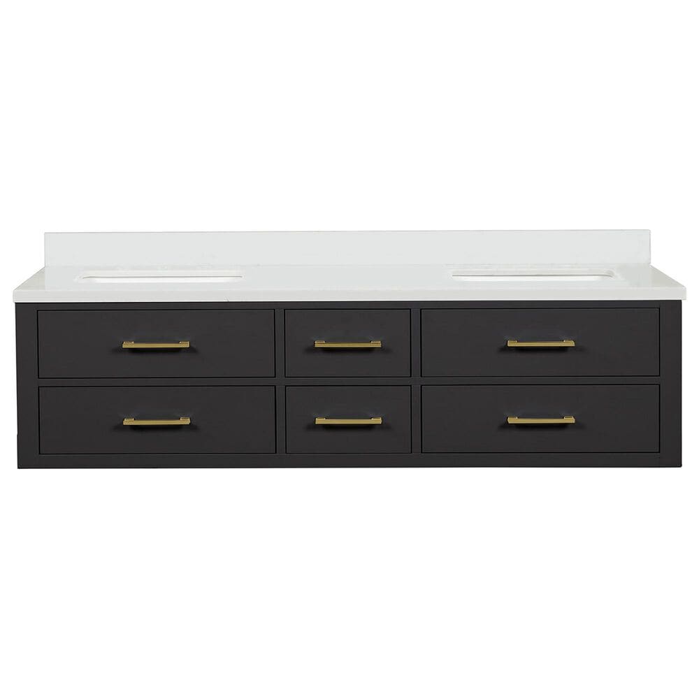 Lexora Home Castor 72&quot; Double Bathroom Vanity in Black with 2 cm White Quartz Top and Rectangular Sinks, , large