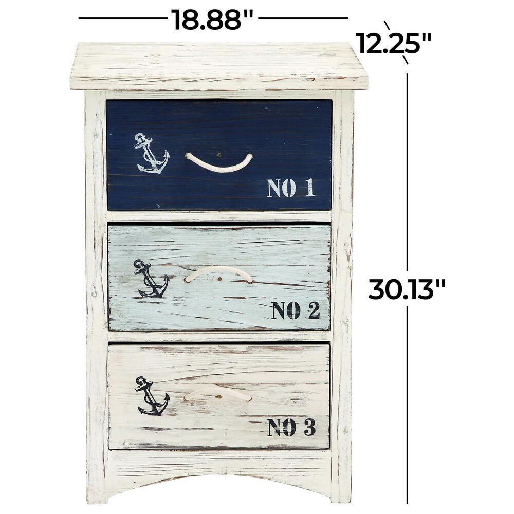 Maple and Jade 3-Drawer Chest Small with Rope Handle in Blue and White, , large