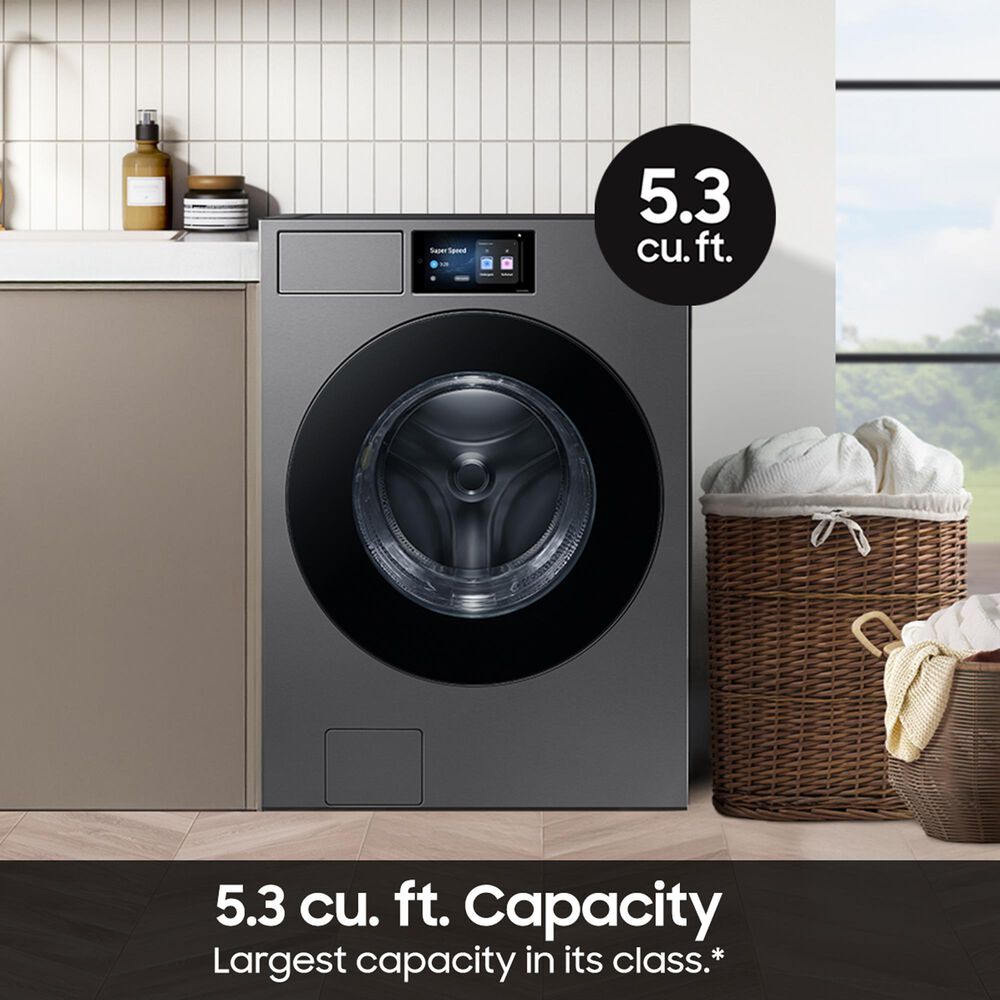 SAMSUNG Bespoke 5.3 Cu. Ft. Front Load Washer and 7.6 Cu. Ft. Front Load Electric Dryer in Dark Steel, , large