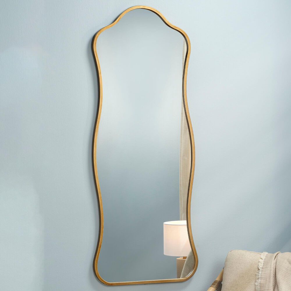 Splendor Living Alabaster Wavy Floor Mirror in Antique Brass, , large