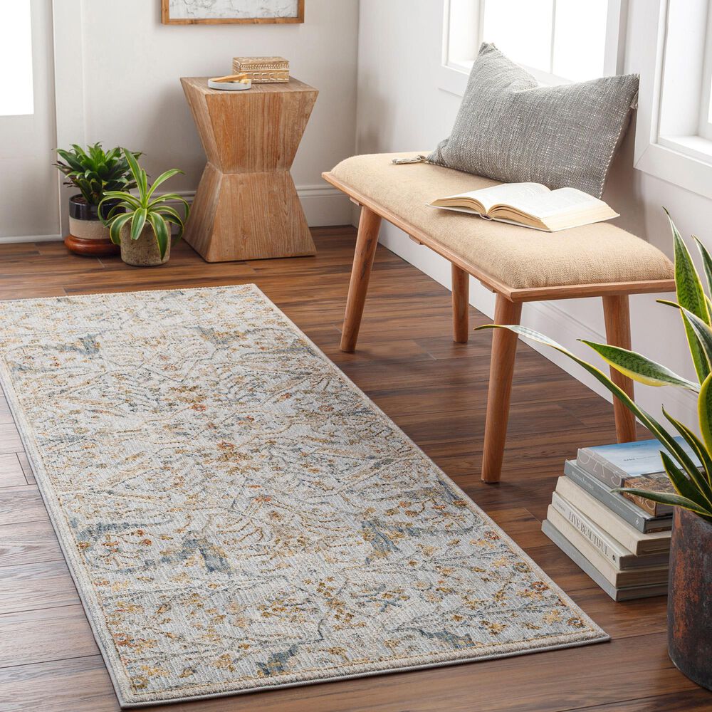 Surya Reina Denim, Light Gray, Cream, Tan, Mustard, Olive and Rust 2&#39;7&quot; x 10&#39; Runner, , large