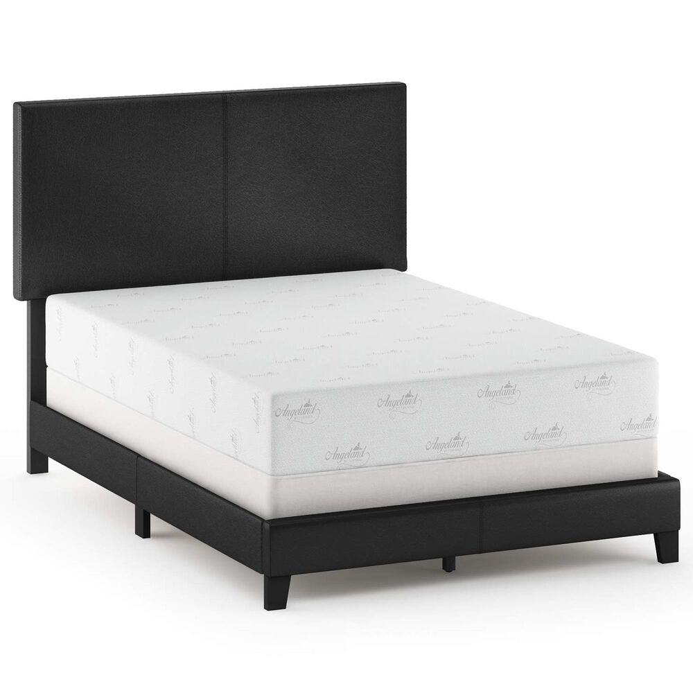 HOMLUX Pessac Full PU Leather Upholstered Panel Bed Frame in Black, , large