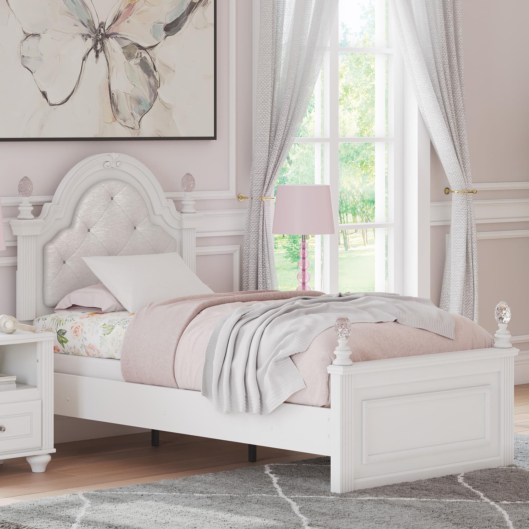 Ashley Kozlani Twin Upholstered Panel Bed in Matte White