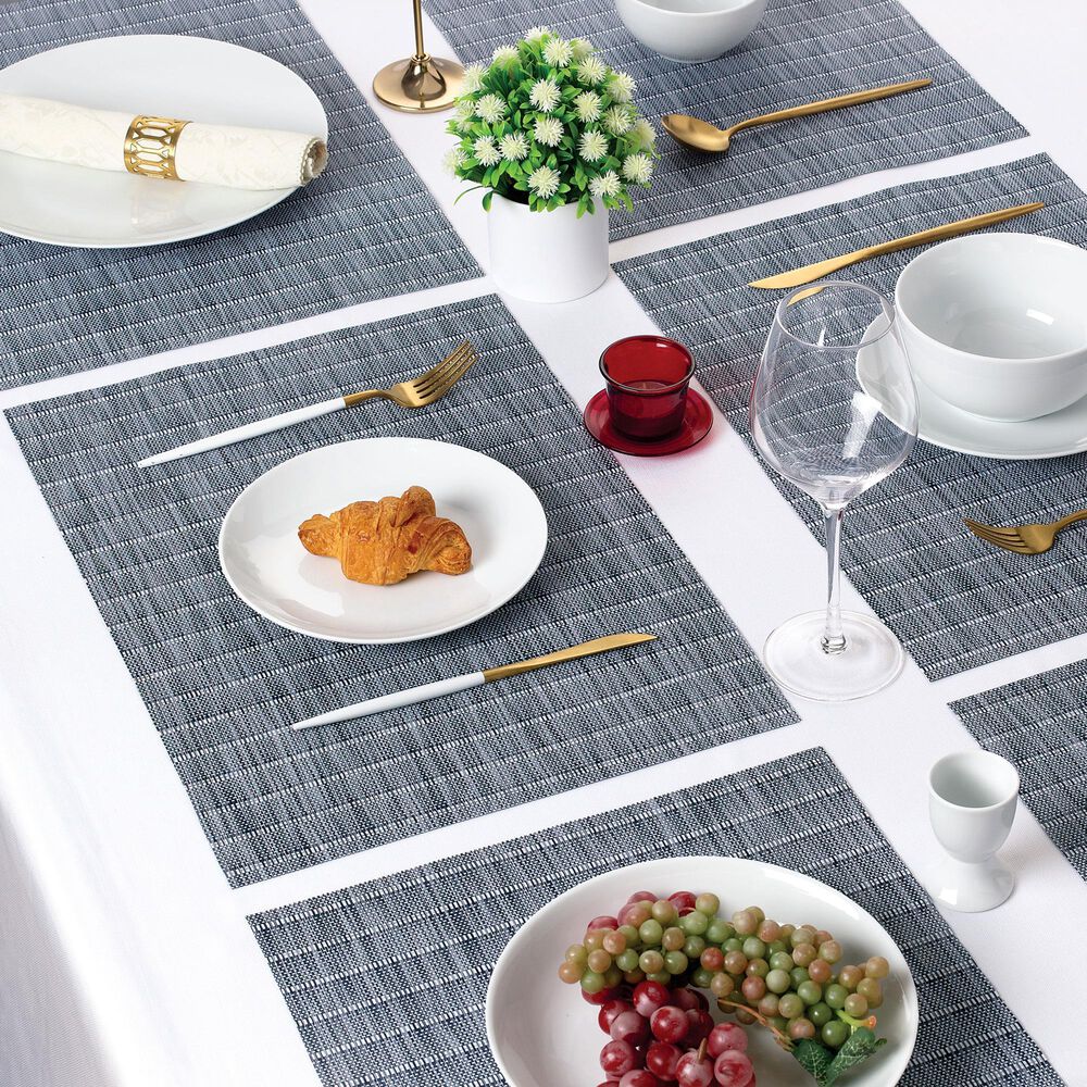 Willow &amp; Hem Harmony Woven Vinyl Placemat in Blue (Set of 6), , large