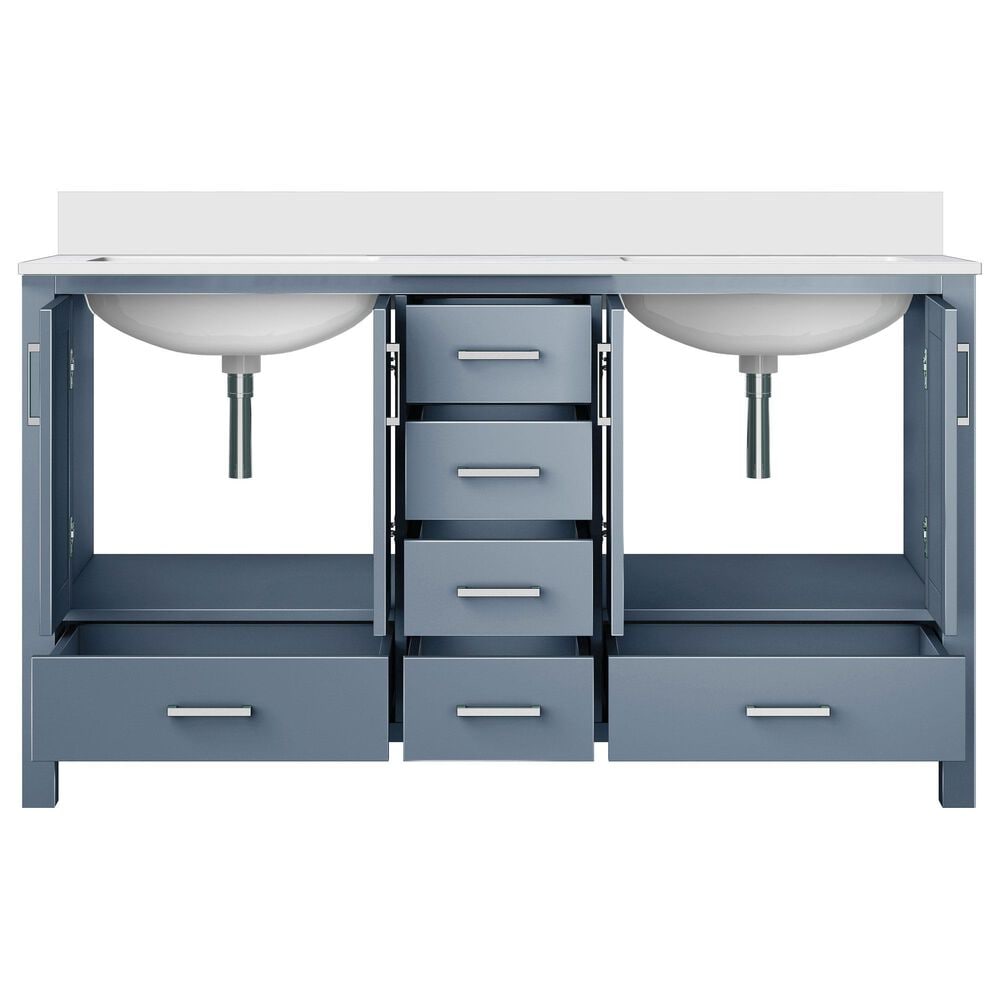 Lexora Home Jacques 60&quot; Double Bathroom Vanity in Dark Grey with 2 cm White Cultured Marble Top and Rectangular Sinks, , large