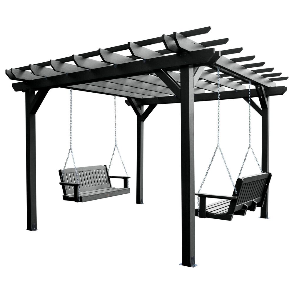 Highwood USA Bodhi 12' x 12' Pergola with 2 Lehigh 4' Porch Swings in Black, , large