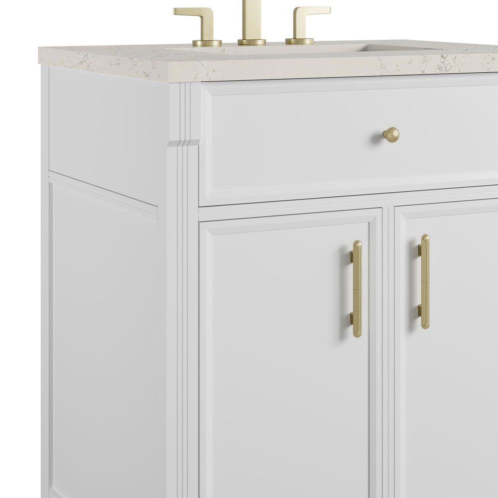 James Martin Bellshire 30" Single Bathroom Vanity in Bright White with 3 cm Siberian Silestone Top and Rectangular Sink, , large