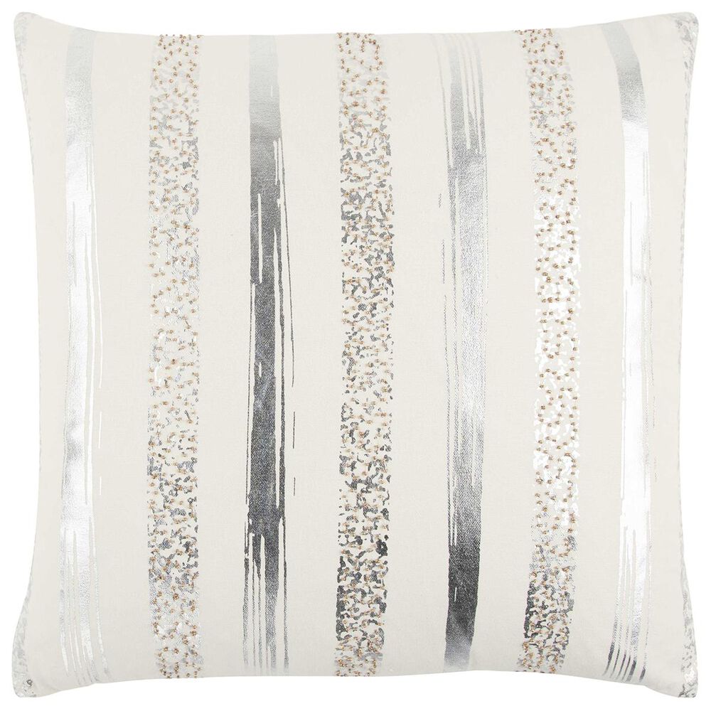 Rizzy Home 20" x 20" Pillow Cover in Cream with Silver Stripes, , large
