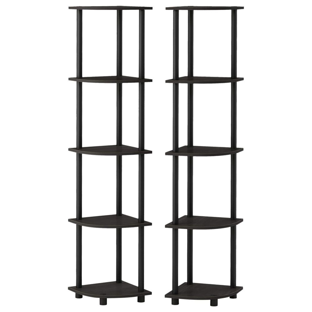 HOMLUX 5-Tier Multi-Purpose Corner Open Bookshelf in Espresso and Black (Set of 2), , large
