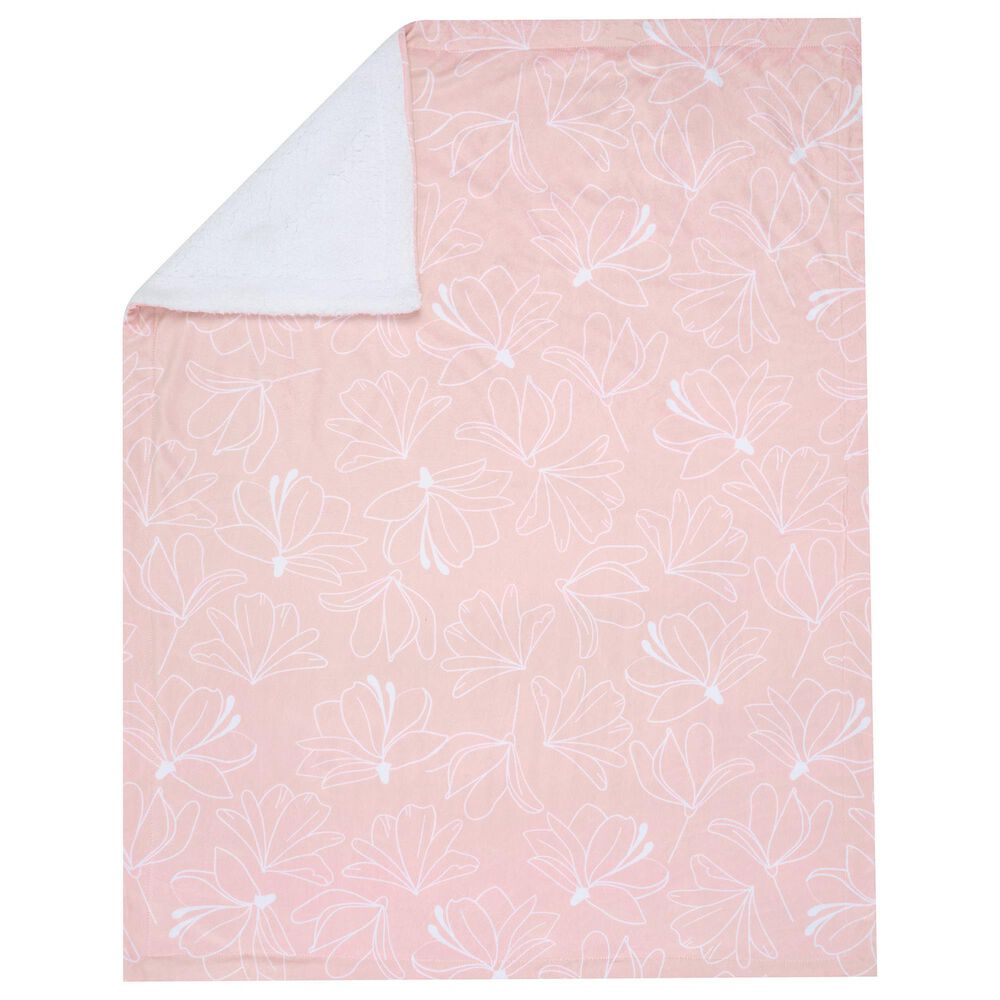 Lambs and Ivy Petals Floral Fleece Baby Blanket in Pink and White, , large