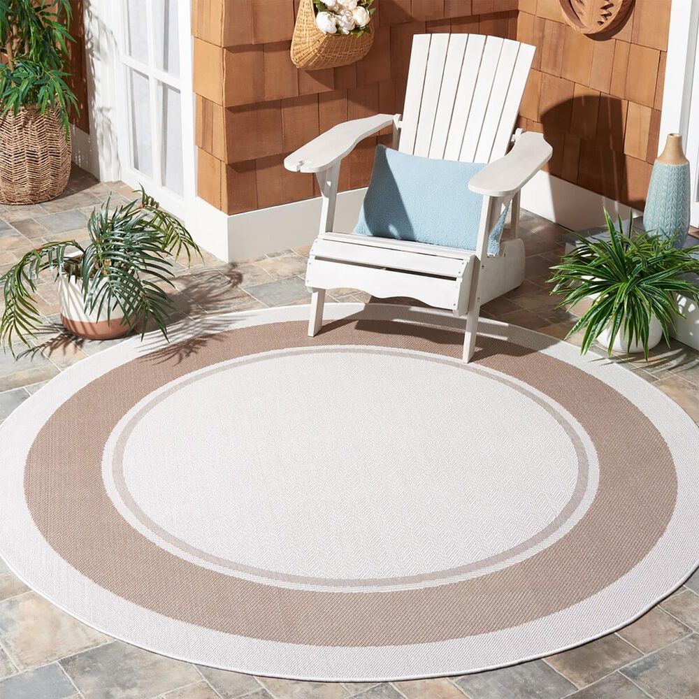 Safavieh Martha Stewart Cyprus Chevron 6&#39;7&quot; Round Ivory and Beige Area Rug, , large