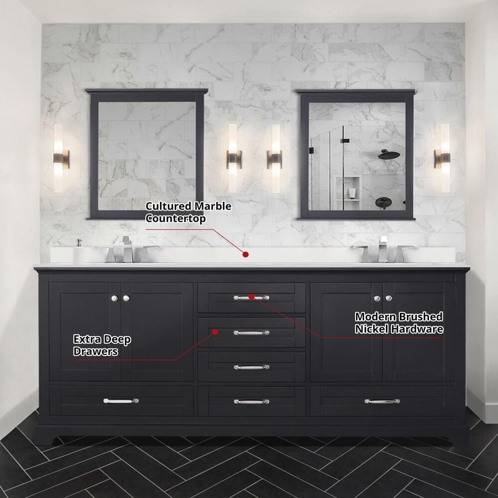 Lexora Home Dukes 80&quot; Double Bathroom Vanity in Espresso with 2 cm White Cultured Marble Top and Rectangular Sinks, , large