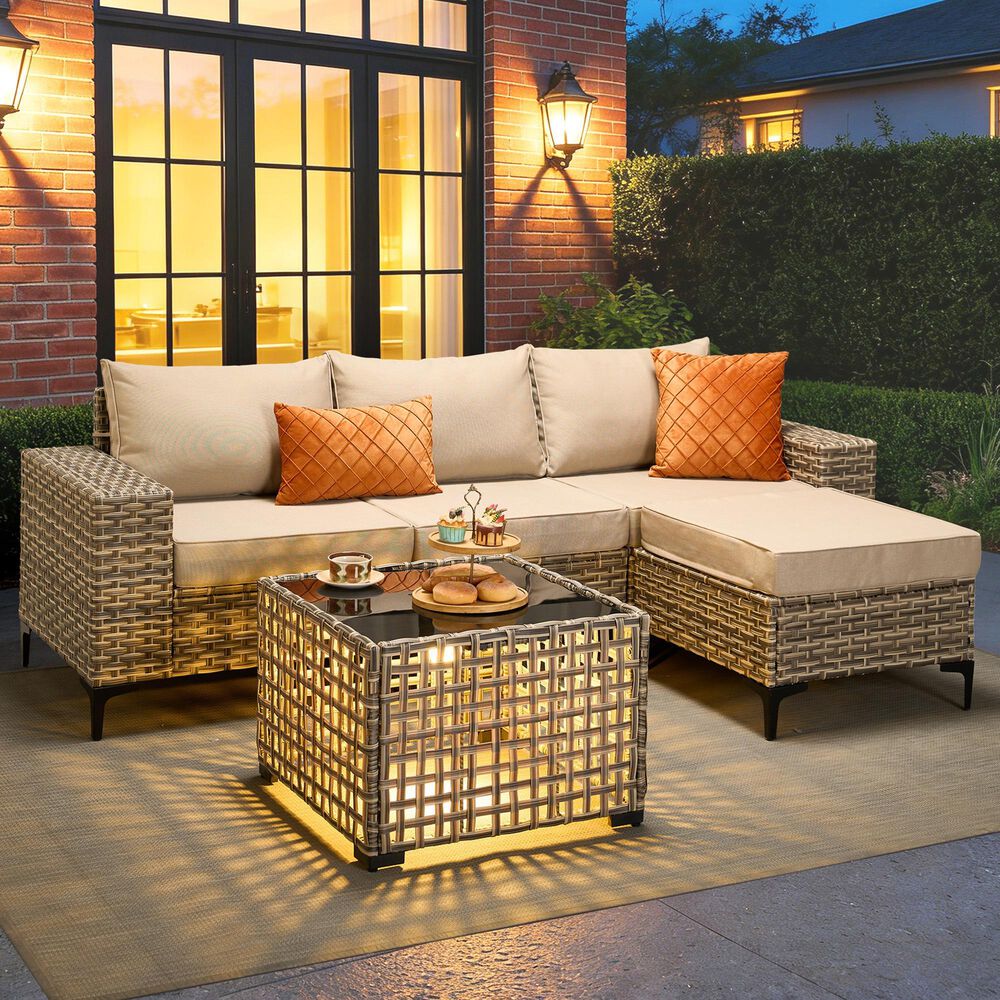 HOMLUX 5-Piece Modular Rattan Outdoor Patio Furniture Set in Beige, , large