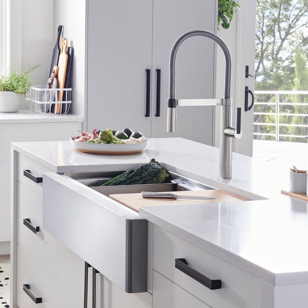 Blanco Quatrus 33&quot; R15 Ergon Apron Super Single Farmhouse Kitchen Sink in Refined Brushed, , large