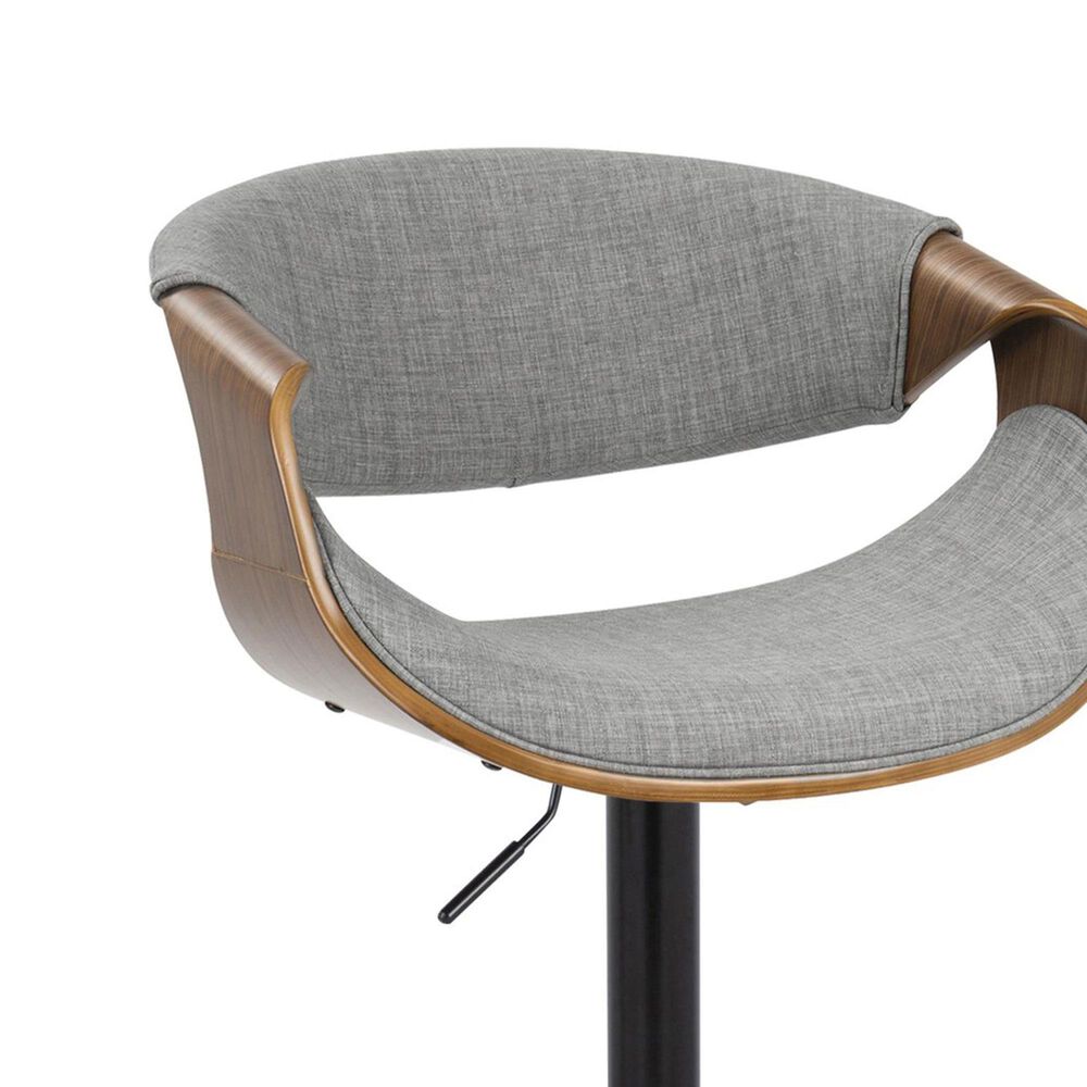 LumiSource Curvo Swivel Adjustable Barstool with Light Grey Upholstery in Black and Walnut (Set of 2), , large